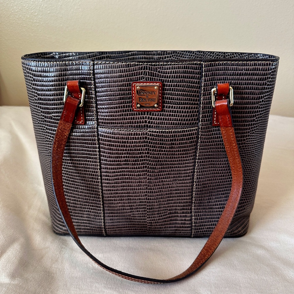 Dooney & Bourke Small Lexington Purse in Dark Brown Embossed Lizard Leather